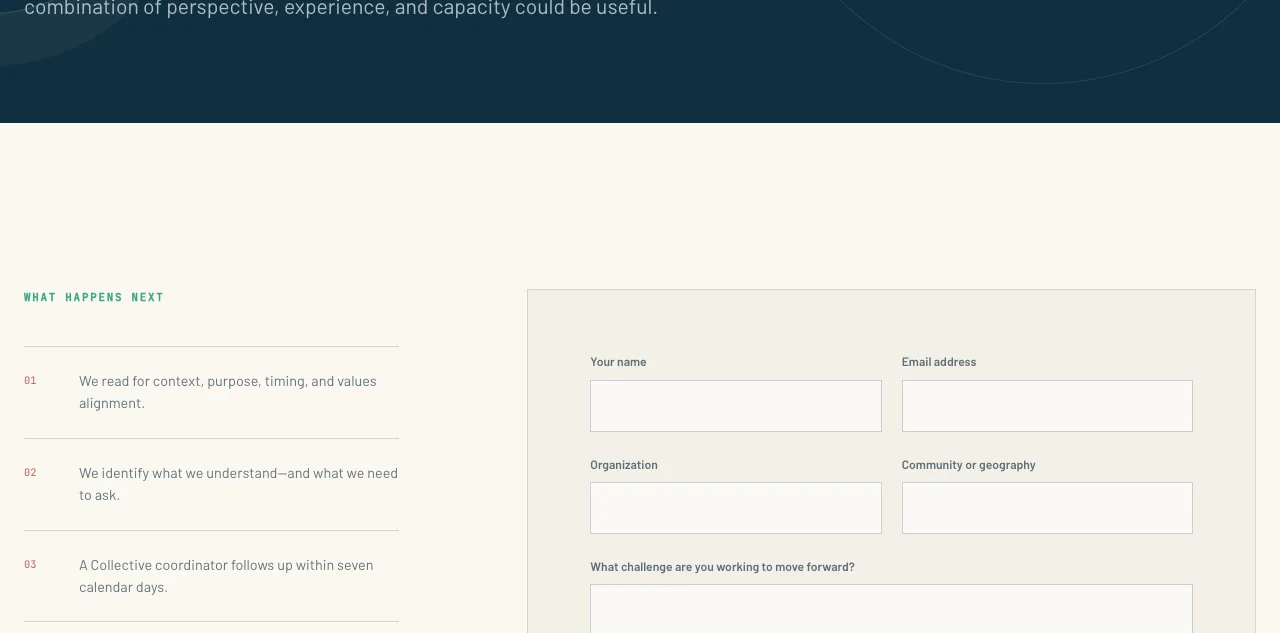New Wave Collective project-intake form explaining what happens after a challenge is submitted